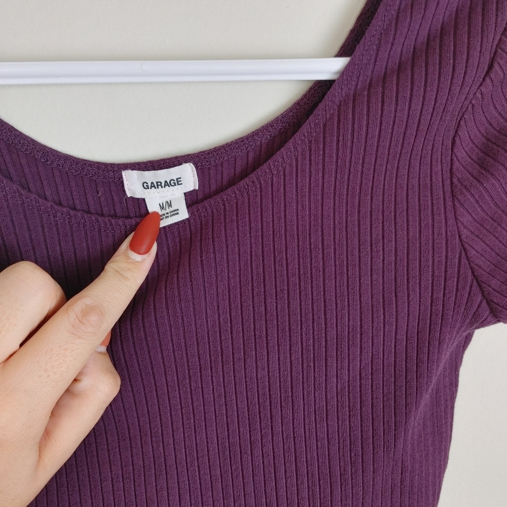 Purple Ribbed crop top Garage scoop back Medium y2k